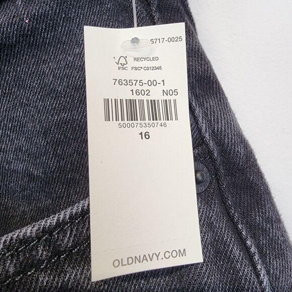 Old Navy High Waist Jeans Size 16 Button Fly Slouchy Straight Black Wash Faded - Picture 13 of 13